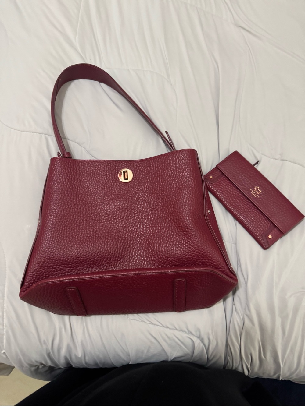 RADLEY LONDON Burgundy Pebbled Leather Shoulder Bag with Matching Wallet